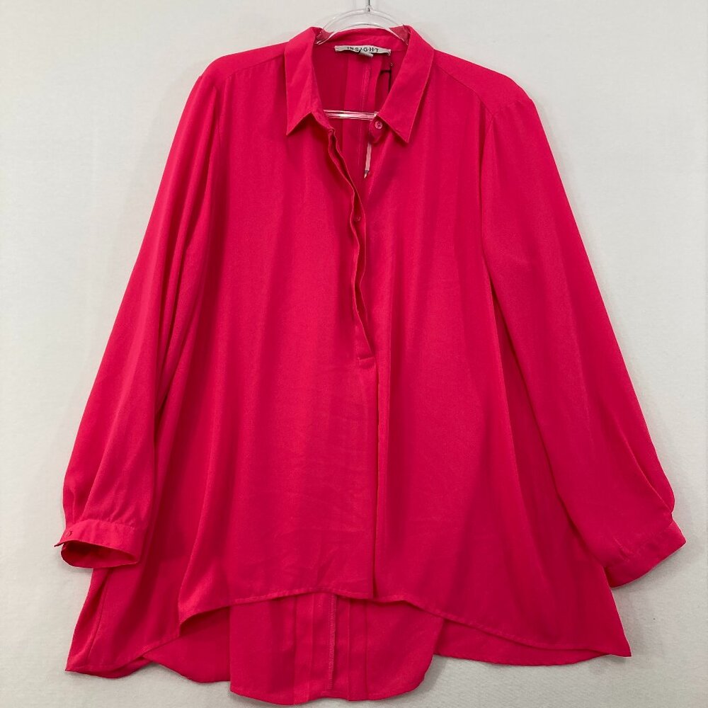 New Insight size XL Bright Pink Soft Flowy Long Sleeve Popover Blouse Office